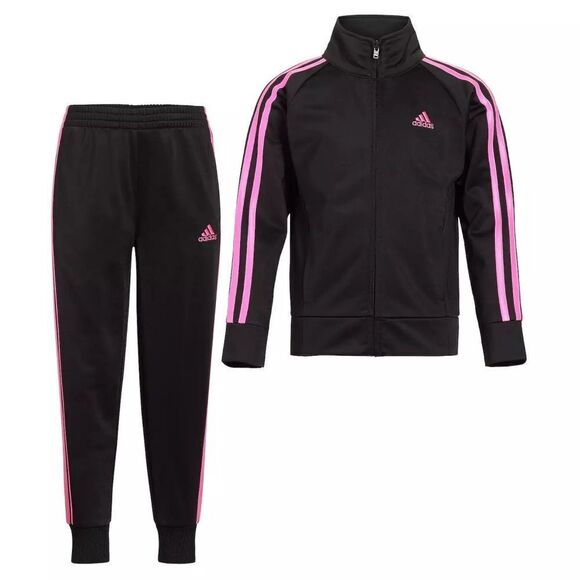 New! ADIDAS Girls 2-Piece Black Track Suit Set Pants & Jacket Tricot Set Size 6 - Picture 1 of 4